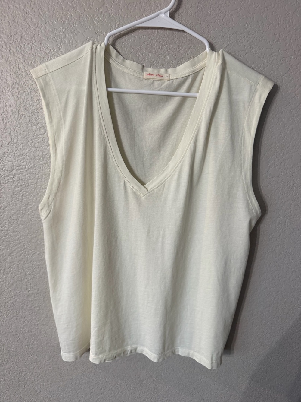 Marine Layer Cream Short Sleeve Tee with Red Script Tag